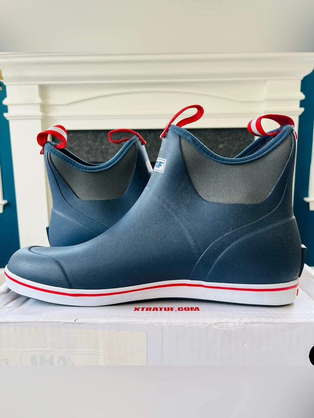 XTRATUF Men's Ankle Deck Boot Sport Waterproof Pull On Slip Resistant Navy